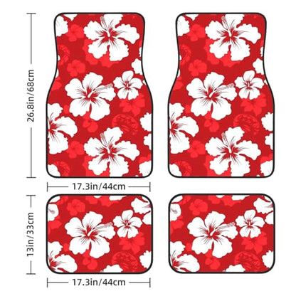Delerain Hibiscus Flowers 4-Piece Car Floor Mats Front and Rear Rubber Backing Carpet, Auto Foot Mats All Weather Universal Fit Car Decor Accessories Fit for SUV, Vans, Sedans, Trucks