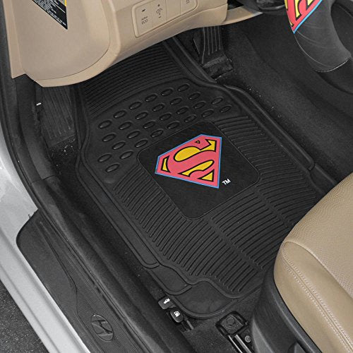 BDK Warner Bros DC Comics Superman Superhero Car Accessories - All Weather Heavy Duty Rubber Liners - Anti-Slip 27 x 18 in Car Mats - Universal Fit Floor Mats