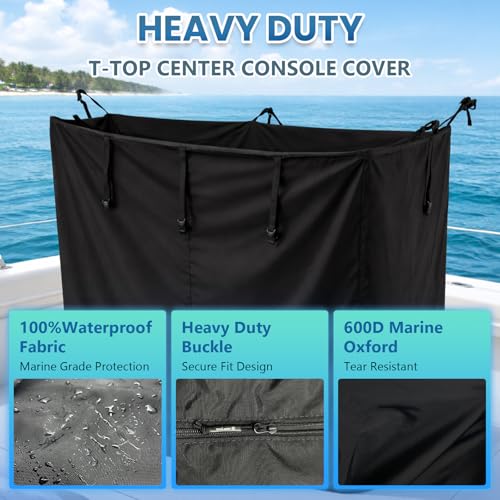 T-Top Center Console Cover for Boat - 600D Waterproof Marine Grade Canvas, Heavy Duty (Black, 48" W x 69" L x 71" H)