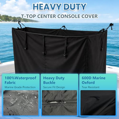T-Top Center Console Cover for Boat - 600D Waterproof Marine Grade Canvas, Heavy Duty (Black, 48" W x 69" L x 71" H)