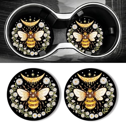 WOCOCN Car Coasters for Cup Holders - 2 Pack 2.75" Universal Rubber Car Cup Coaster, Non-Slip Waterproof Car Interior Accessories, Cute Car Decor Gifts for Women and Men (Bee) - color: Bee