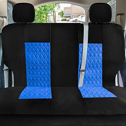 Universal Fit Diamond Stitched Flat Cloth Car Seat Covers Full Set - Blue - color: Blue
