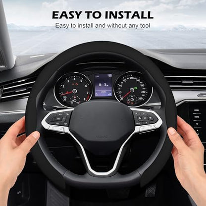 Nappa Leather Steering Wheel Cover,Universal Fit 15 Inch-Premium Non-Slip Breathable Comfort Grip for Cars Trucks SUVs,Anti-Slip Durable Interior Upgrade Black - color: Black