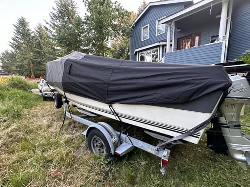 1600D+1200D Tearproof Center Console Boat Cover with 2" Wide Loops for Trailering&Mooring Durable Waterproof Fits Center Console Boat with Storage Bag (Black, 22' - 24' L, Beam Width UP to 108" W) - color: Black, size: 22' - 24' L, Beam Width UP to 108" W