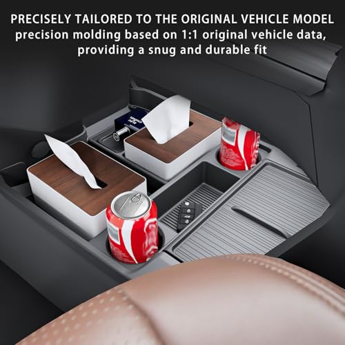for with 2021-2026 Toyota Sienna Center Console Organizer with Cup Holder, Lower Storage Box Accessories (TPE Material with Original car Wood Grain, Grey) - size: Storage box under central control
