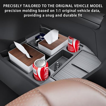 for with 2021-2026 Toyota Sienna Center Console Organizer with Cup Holder, Lower Storage Box Accessories (TPE Material with Original car Wood Grain, Grey) - size: Storage box under central control