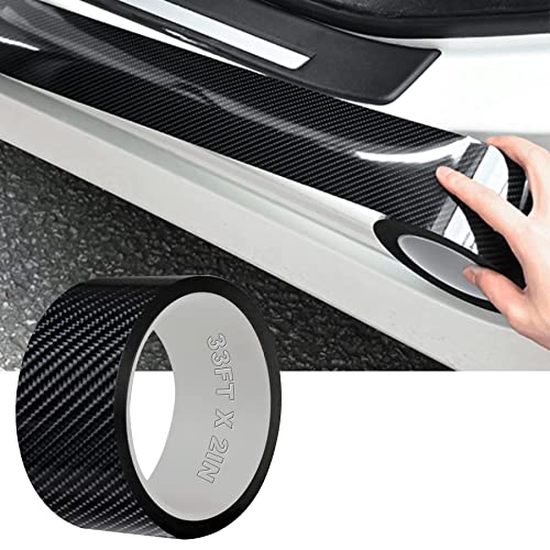 MYFAMIREA Car Door Edge Guards Carbon Fiber, 5D Gloss Black Vinyl Automotive Entry Sill Protector Wrap Film, Universal Self-Adhesive Auto Door Trim Strips Anti-Collision (33Ft x 2In) - color: Black, size: 33Ft x 2In