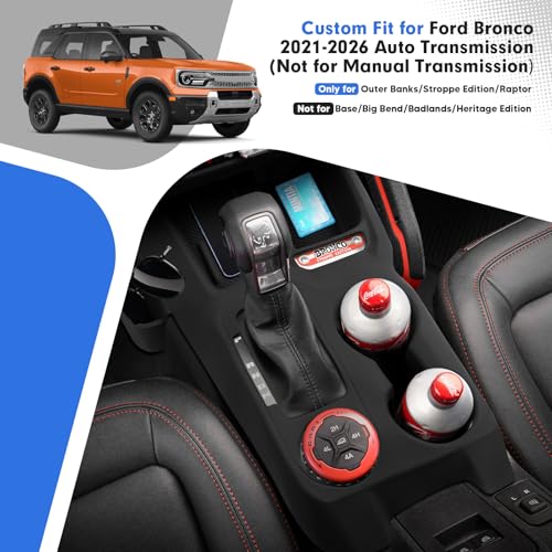 Center Console Gear Shift Panel Trim Cover, Silicone Gear Shifter Cover for Ford Bronco 2021-2026 Auto Transmission, with Storage Tray & Cup Holder Insert(No for Manual Transmission)
