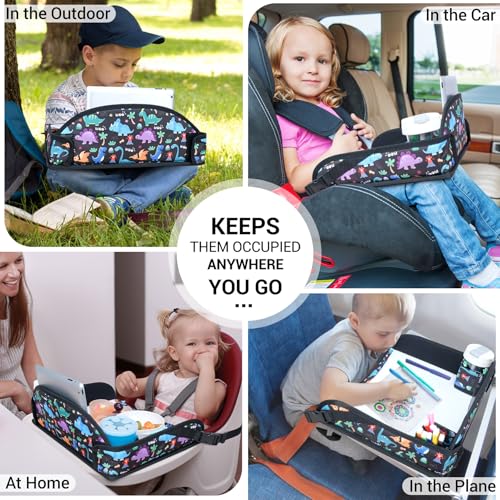 COOLBEBE Kids Travel Tray for Toddler Car Seat, Travel Tray for Airplane, Toddler Car Seat Lap Tray, Carseat Table Tray for Kids Travel Activities (Dinosaur) - color: Dinosaur