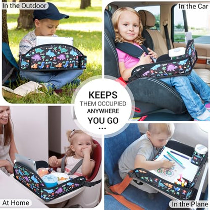 COOLBEBE Kids Travel Tray for Toddler Car Seat, Travel Tray for Airplane, Toddler Car Seat Lap Tray, Carseat Table Tray for Kids Travel Activities (Dinosaur) - color: Dinosaur