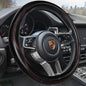 HAOKAY Top Grade Black Genuine Leather Steering Wheel Cover Women Men, Luxury Steering Wheel Cover for Cars, SUVS and Trucks, Universal 14.5-15 inch - color: BLACK/RED