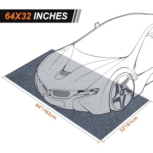 2-PC 64 X 32 Inch Heavy Duty Oil Spill Mat, 6.5mm Thickened Garage Floor Mat for Under Car, 1/4" Waterproof Rubber Backing Absorbs Oil Quickly, Washable, Reusable, Durable, Non-Slip - size: 5'4" x 2'8"