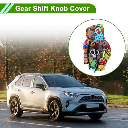 Universal 15.5x11cm/6.1"x4.33" Gear Shift Knob Cover Decoration Stick Shifting Handle Protector Polyester 1 Pc Skeleton Hoodie Style Orange Green Red