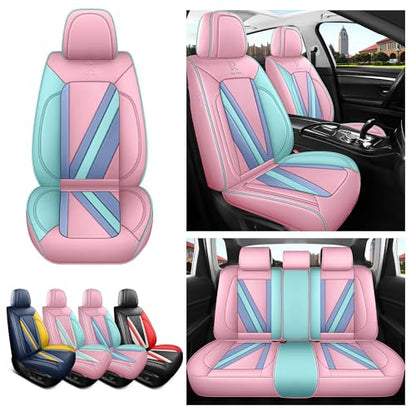 Red Rain Pink and Blue Leather Seat Cover Universal Car Seat Cover Full Set Auto Seat Cushion Cover (JJ-Pink+Blue) - color: JJ-Pink+Blue