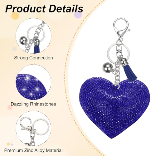 PATIKIL Rhinestone Keychains for Women, Cute Bling Heart Shape Purse Charm for Bag Handbags Car Keys - color: White-blue