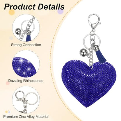 PATIKIL Rhinestone Keychains for Women, Cute Bling Heart Shape Purse Charm for Bag Handbags Car Keys - color: White-blue