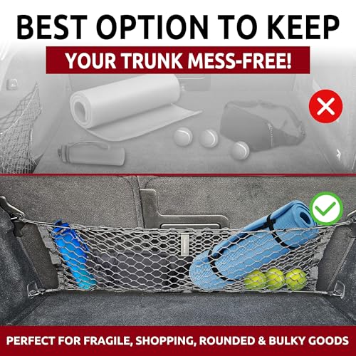 Back Seat Style Automotive Elastic Trunk Mesh Cargo Net for Volvo XC60 2017-2025 - Premium Trunk Organizer and Storage - Luggage Net for Crossover- Best Car Organizer for Volvo XC 60