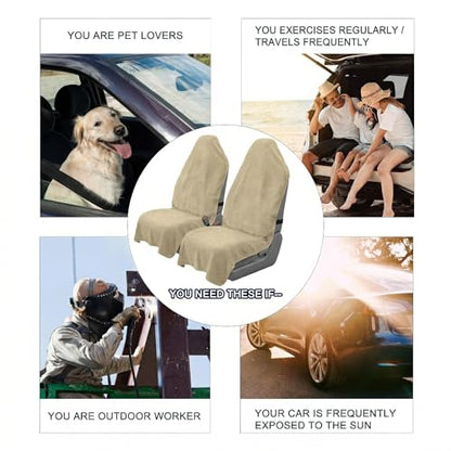 Car Seat Towel Cover, 2 Pack Universal Front Seat Protector for Cars, SUVs and Trucks, Sweat Towel Car Seat Cover for Gym, Yoga, Swimming, Pets and Family Travel, Beige - color: Beige