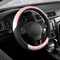 Road Comforts Steering Wheel Cover – Breathable Leather Steering Wheel Cover, Anti-Slip Grip, Universal Fit 14.5” to 15”, Heat & Cold Resistant for Cars, SUVs, and Trucks – Black & Shining Pink - color: Black&Pink
