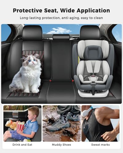 Huidasource Black & Red Car Seat Covers, Waterproof Faux Leather Universal Fit Most Cars Sedans SUVs Trucks Airbag Compatible, Cup Holder Access, Car Seat Compatible, Easy Install, Wipes Clean - color: B-Black&Red, size: 5pcs Full Set