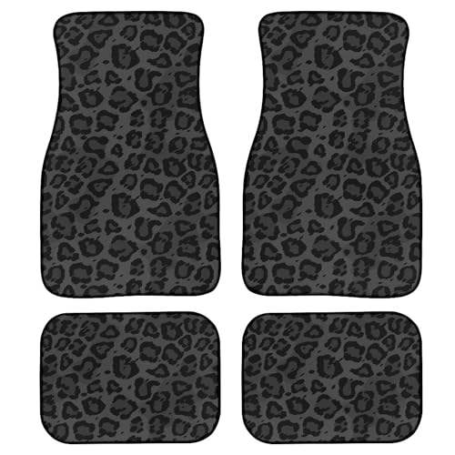 Black Leopard Print Car Floor Mats Set of 4,Wild Animal Skin Texture Floor mats for Cars Universal Front Rear Vehicle Foot Rugs Abstract Cheetah Pattern Car Accessories for Trucks SUV Sedans - color: Black