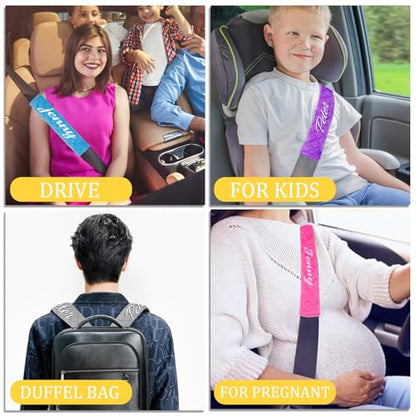 Personalized Seat Belt Cover Pad, Embroidered Seatbelt Cushion, Seatbelt Covers, Car Seat Belt Pads for Adults Car Seat Strap Pads for Kids Universal Fit for All Cars and Backpack 10 Inch 1 Pack