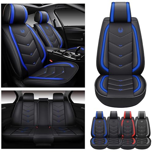 Seat Covers Full Set, Black Seat Covers for Cars 5 Seats, Car Seat Protector, Waterproof Faux Leather Car Seat Cushion, Front and Rear Car Seat Cover Fit for Most Sedans SUV Pick-up Truck (003 Blue) - color: 003-Blue