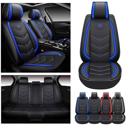 Seat Covers Full Set, Black Seat Covers for Cars 5 Seats, Car Seat Protector, Waterproof Faux Leather Car Seat Cushion, Front and Rear Car Seat Cover Fit for Most Sedans SUV Pick-up Truck (003 Blue) - color: 003-Blue