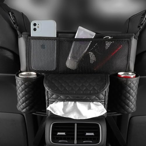 Car Organizer, Leather Large Capacity Car Purse Holder for Front Seat, Seat Back Net Bag Double-sided Tissue Storage Handbag Holder Car Accessories (Black) - color: Black