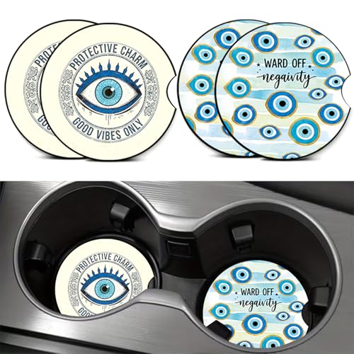 4PCS Evil Eye Car Cup Holder Coasters, Horror Car Coasters Cars Accessories Interior Decor Universal Neoprene 2.75" Anti-Slip Rubber Mat with Finger Slot,Protection Gifts for Women, Men, Driver - color: Devil'S Eye