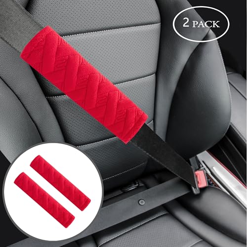 2-Pack Soft Seat Belt Covers Universal Car Shoulder Pad Cushions with Braid Pattern for Comfortable Driving & Bag Strap Protection Red - color: Red