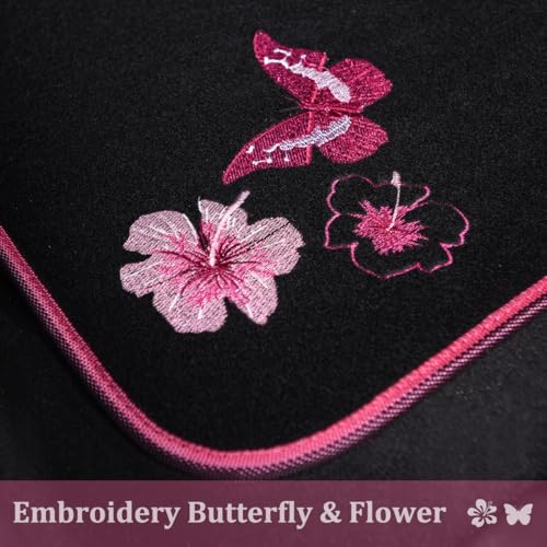 CAR PASS Embroidery Butterfly and Flower Car Floor Mats, Pink Car Floor Mats Universal Fit 95% Automotive,SUVS,Sedan,Vans,for Cute Women,Girly,Set of 4 (Black with Pink) - color: Pink Butterfly and Flower