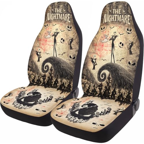 Horror Universal Car Seat Covers for Trucks Sedans SUVs – 2 Pack, Durable Automotive Covers, Breathable Bucket Protective Accessories Interior, Car Decor - color: Horror Movie-R77