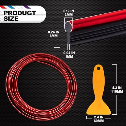 Spurtar Car Interior Trim Strip – Red Interior Decorative Molding Line, Aesthetic Auto Accessories for Women & Men, Universal Car Mods Trim for Dashboard & Air Vent, 32.8ft / 10M