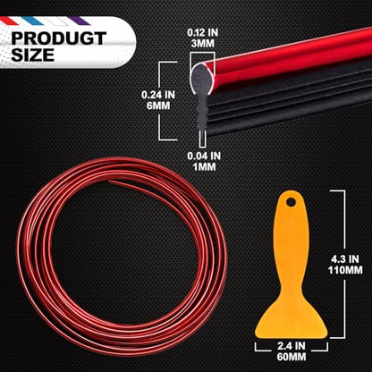 Spurtar Car Interior Trim Strip – Red Interior Decorative Molding Line, Aesthetic Auto Accessories for Women & Men, Universal Car Mods Trim for Dashboard & Air Vent, 32.8ft / 10M