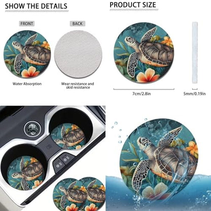 Hawaiian Sea Turtle Car Seat Cover Set for Front and Rear Car Accessories Full Set 12 Pcs Steering Wheel Cover Armrest Pad Gear Shift Cover Headrest Covers Universal Fit - color: Hawaiian Sea Turtle