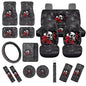 Red Rose and Skull Print 17 Pcs Car Seat Cover Full Set, Car Seat Cover Thickened Non-Slip Floor Mats Steering Wheel Cover Keychains Seatbelt Pad Armrest Cover Cup Coasters - color: Red Rose and Skull Print