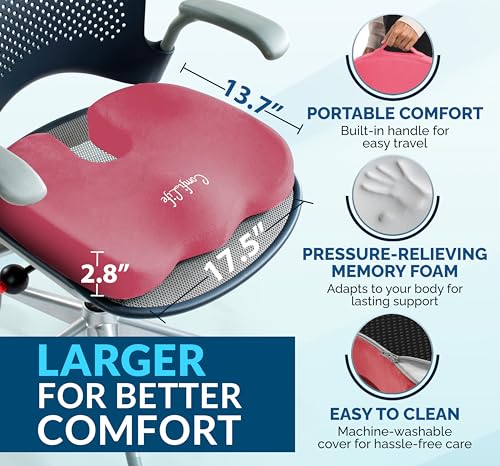 ComfiLife Premium Gel & Memory Foam Seat Cushion – Doctor Recommended Office Chair Cushion, Car Seat Cushion – Chair Cushions for Back & Sciatica Pain Relief – Seat Cushions for Office & Desk (Pink) - color: Pink, size: Large