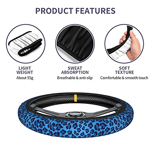 Blue Leopard Steering Wheel Covers,Universal 15 Inch Non Slip Auto Car Accessories, Soft Steering Wheel Protector for Men & Women