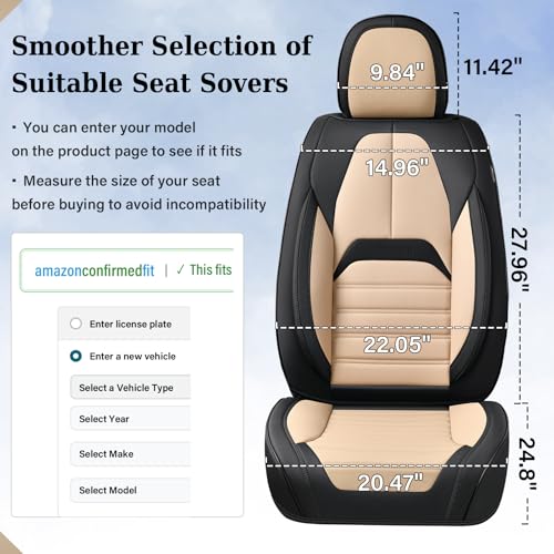 Coverado Waterproof Nappa Leather Car Seat Covers, Automotive Seat Covers，Front Car Seat Cushion & Car Seat Protector, Seat Covers Universal Fit for Most Cars, SUVs,Trucks,Black&Beige - color: BlackBeige-A, size: Front