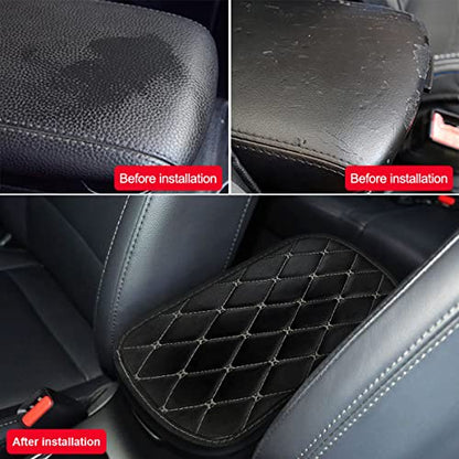 Auto Center Console Pad, PU Leather Car Center Console Box Cushion, Non Slip Soft Armrest Seat Box Cover, Waterproof Vehicle Armrest Protector for SUV, Truck, Car (Rhombic Lattice Black/Beige) - color: Rhombic Lattice Black/Beige