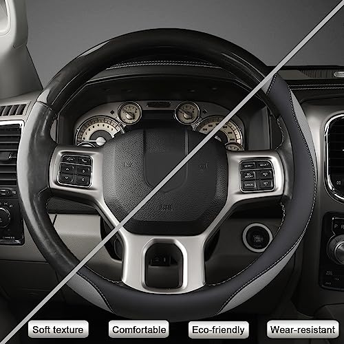 West Llama Customized Auto Car Steering Wheel Cover for Dodge RAM 1500 2500 3500, 15.5-16 inch (Black+Gray-Large Size) - color: A-Black+Gray, size: Large Size (15 ½''-16'')