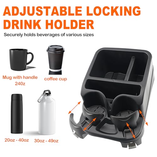 Universal Center Console Organizer for Truck Bench Seat & SUV, Truck Floor Console with Expandable Cup Holders, Fits Silverado Minivan, Stable Transmission Hump Storage Box for Car Backseat (Black) - color: Black