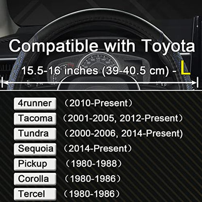 West Llama Customized Auto Car Steering Wheel Cover for Toyota Tacoma,4Runner,Tundra,Sequoia,15.5-16 inch(Diamond Quilted-Black+Blue-Large Size) - color: B-Black+Blue, size: Large Size (15 ½''-16'')