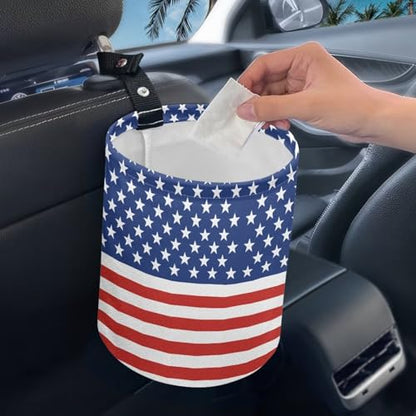 America Flag Star Stripes Multifunctional Console Basket Rubbish Bin Portable Car Waste Basket Container Waterproof Auto Storage Box Travel Accessories - color: America Flag Star Stripes