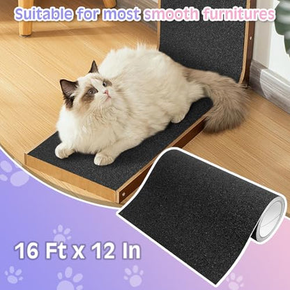 BNOSDM Self-Adhesive Dog Nail File Scratcher Emery Paper Cat Nail Scratch Board Replacement Sandpaper, Cuttable Pet Furniture Scratching Pad Protector for Door and Wall (12in*16ft, Black) - size: 12x197in-16ft