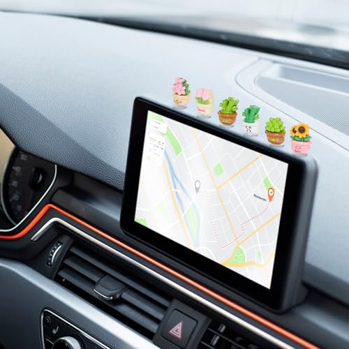 6Pcs Mini Car Ornament, Dashboard Decorations, Cute Fresh Faux Potted Plants Car Decor Desktop Miniature Pottery Planter for Car Interior Accessories