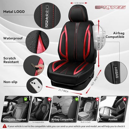 CAR PASS Nappa Leather Car Seat Covers, Durable Waterproof Luxury Universal Seat Covers for SUV Pick-up Truck Sedan, Anti-Slip Driver 5 Seat Covers Full Set with Backrest, Black Metallic Red - color: Black Metallic Red, size: Full Set