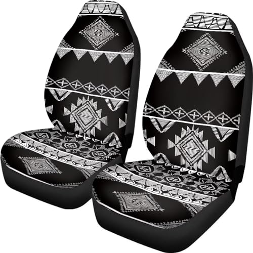 Dreaweet Black Tribal Geometric Pattern Seat Covers for Cars SUV Truck Van,Car Seat Covers Front Seats Protectors Set of 2,Southwestern Car Accessories for Women Men - color: Black Tribal Geometric Pattern