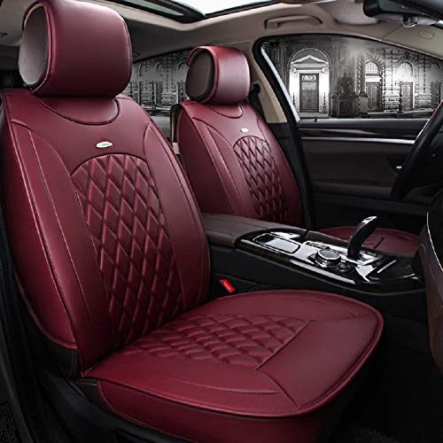 Skysep Red Wine Full Set Universal Fit 5 Seats Car Surrounded Solid Color Waterproof Leather Car Seat Covers Protector Adjustable Removable Auto Seat Cushions with 2 Waist Pillows 2 Headrest Pillows